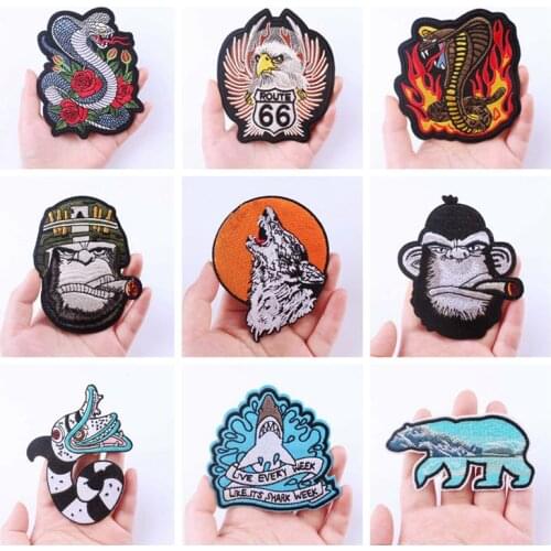 Pulaqi Punk Snake monkey Applique Clothes Eagle Embroidery Patches For Clothing Embroidered Rock Patch Ironing Biker DIY Badges