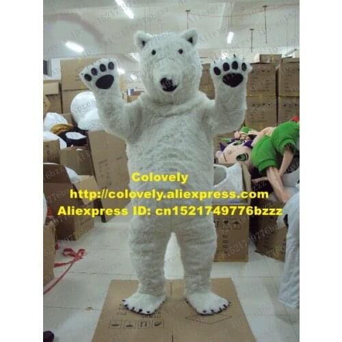 White Polar Bear Ursus Maritimus Snow Sea Bear Mascot Costume Mascotte With Big Fat Belly Plush Long Fur Adult No.89 Free Ship