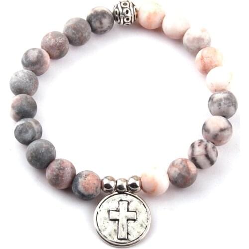 Free Shipping Fashion Beautiful Natural Stone Wrist Cross Charm Bracelet