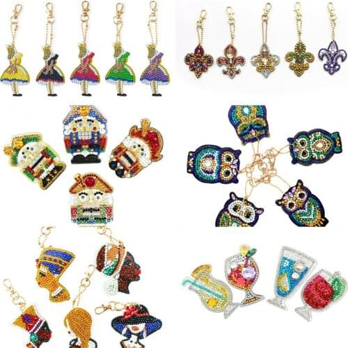 Nichome Full Drill Diamond Painting Keychain A Set Cartoon Owl Animal Decor Car Pendent Diamond Embroidery Cross Stitch Gift