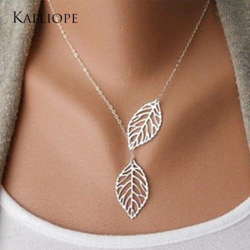 2019 new Fashion Trends Jewelery Mori Metal Leaves Double Leaves Wild Short Necklaces Chainbone Chain Women