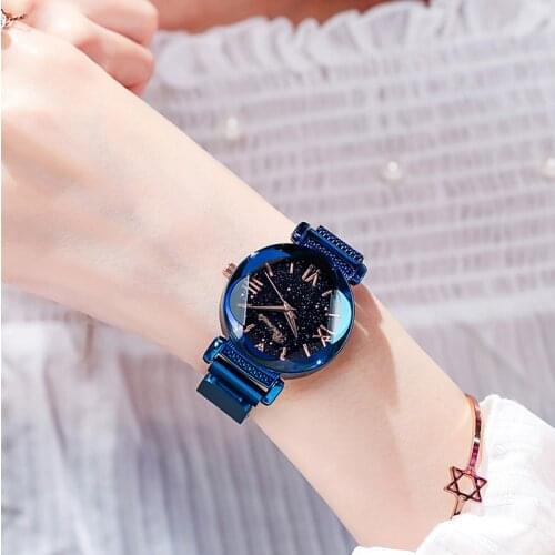 New Reloj Mujer Luxury Starry Sky Women Watches Magnetic Mesh Belt Band Watch Womens Fashion Dress Wristwatch Zegarek Damski