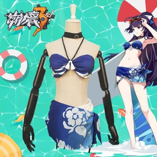 [Customize] Anime! Honkai Impact 3 Raiden Mei Blue Sea Bikini Swimsuit Cosplay Costume Women Pool Party Swimwear Free Shipping