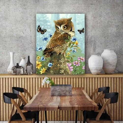 DIY colorings pictures by numbers with colors The owl in the flower painting drawing painting by numbers framed Home
