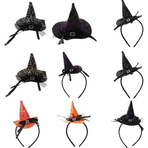 Halloween Girls Headband Witch Cosplay Headdress Pumpkin Hair Hoop Witch Pointed Hat Styles Hairpin for Kids Halloween Party Dec