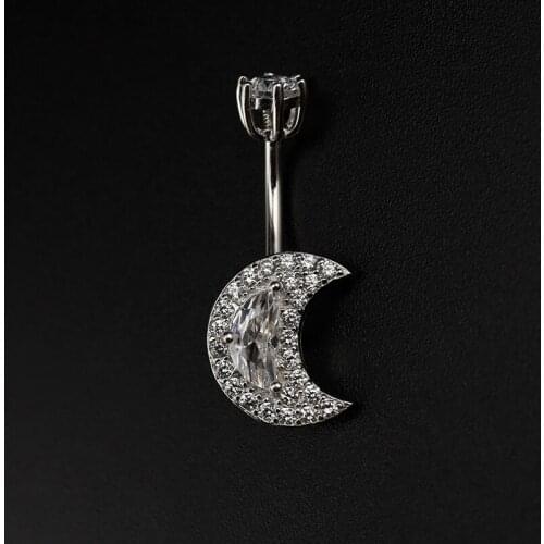 Body Jewelry Zircon Moon Belly Button Piercing Rings 925 Sterling Silver Men Women Accessories 1.5 MM Thick 6 8 10 Long Gift