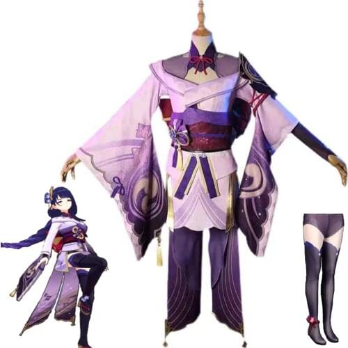 Mangoyoyo Genshin Impact Shogun Cosplay Costume Dress Party Outfit Uniform Women Halloween Carnival Costumes Wig Shoes