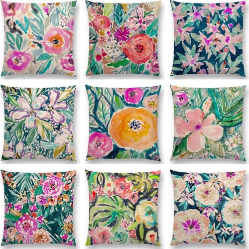 Beautiful Flowers Watercolor Painting Flourish Floral Gardens Delight Prints Colorful Cushion Cover Decor Sofa Throw Pillow Case