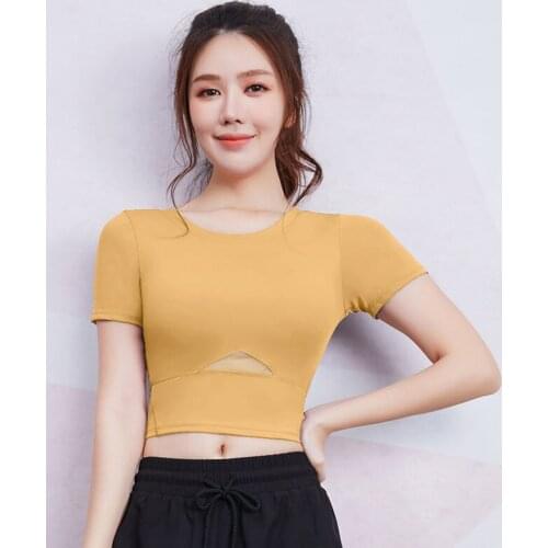 Yoga Crop Top Sportswear Womens Summer Short T-shirt Elastic Yoga Short Sleeve Top Deportivo Mujer Camisetas