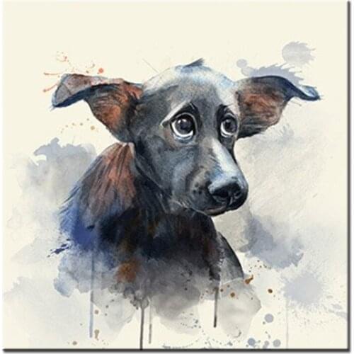 Round Square 5D Full Diamond Painting Animal Dog Cross Stitch - Watercolor Style Black Dog Diamond Embroidery 3D Mosaic Decor