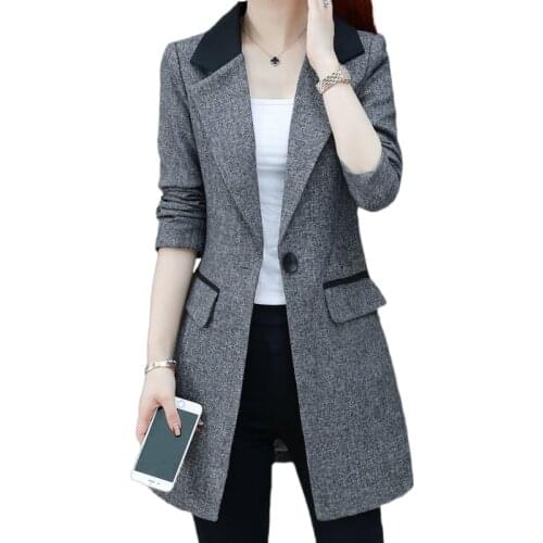 Womens plus size spring and autumn jacket new style 2021 all-match jacket casual mid-length suit jacket women