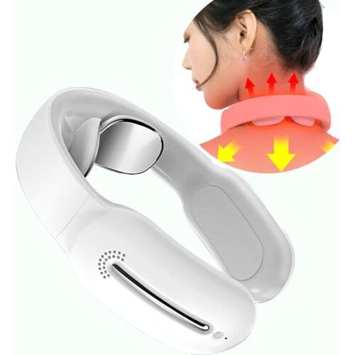 Electric Pulse Neck Massager Rechargeable USB Cervical Traction Therapy Massage Stimulator Pain Relief Heating Function