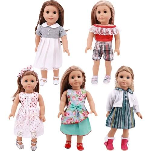 Fashion New Pattern Popular Printed Lace Dress Fit 18 Inch American&43cm Baby New Born Doll Clothes Accessories,Girls Toys