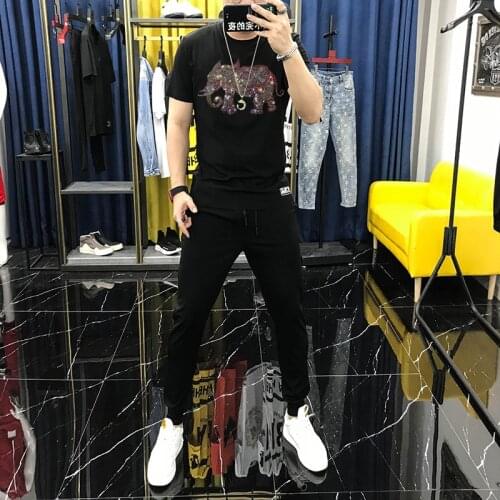 2021 Fashion Diamond Elephant New Pattern T-Shirt Slim Classic Sets Mens Tracksuit Loose Short Sleeve