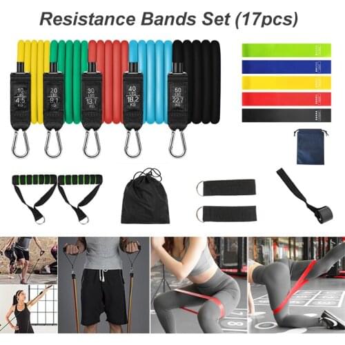 Resistance Bands Set Exercise Bands with Door Anchor Legs Ankle Straps for Resistance Training Physical Therapy Home Workouts