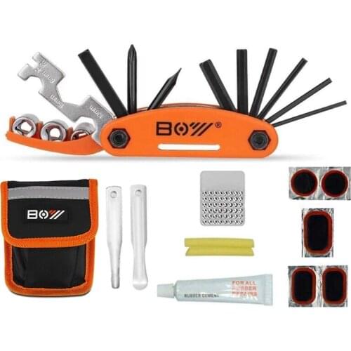 BOY Bike Tool Kit, 16 in 1 Bike Multifunction Tool, Puncture Repair Kit with Patch Kit & Tire Levers, Bike Multi Tool