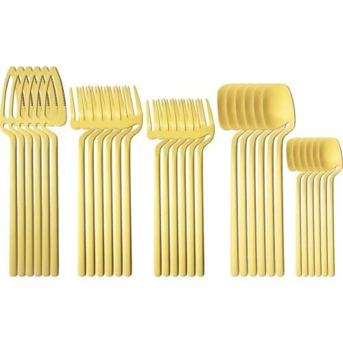 6Set/30Pcs Matte Gold Dinnerware 18/10 Stainless Steel Cutlery Set Knife Dessert Fork Tea Spoon Flatware Kitchen Tableware Set