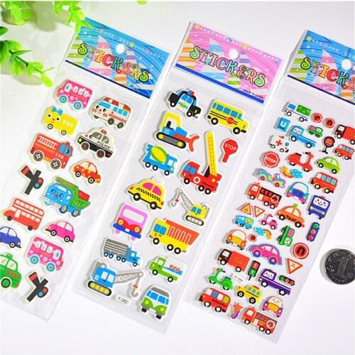 5PCS 3D Puffy Bubble Stickers City Function Car Cartoon Princess Cat Waterpoof DIY Baby Toys for Children Kids Boy Girl