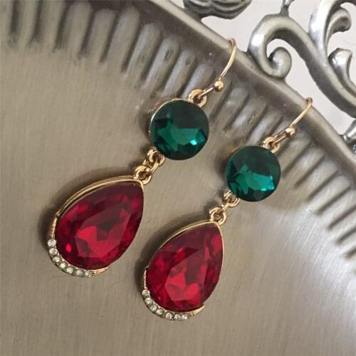 New Arrival Hot Sale Drop Earrings Green and Red Two Stones Dangle Earrings for Trendy Women Anniversary Party Wedding Jewelry