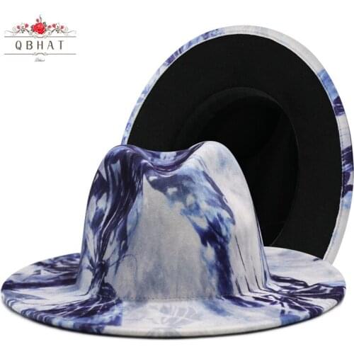 QBHAT Fashion New Arrival Trendy Lady Colorful Tie Dye Fedora Hats Faux Wool Felt Jazz Hat Graffiti Painted Panama Party Cap