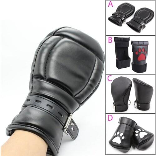 Unisex Soft Padded Leather Puppy Play Dog Paw Crawls Gloves Fist Mitts BDSM Bondage Palms Mittens Slave Pet Role Play Sex Toys