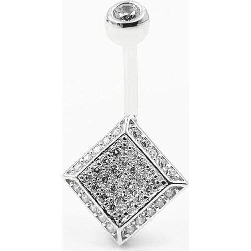925 Sterling Silver Navel Piercing Square shape Cubic Zircon Belly Button Ring For women body jewelry 1pc