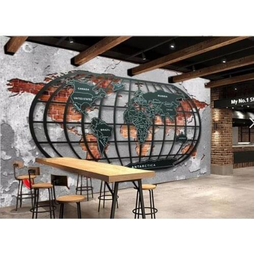 Retro relief metal world map bar restaurant 3D background wall decoration wallpaper murals