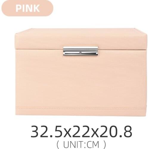 Pink Pu Leather High Capacity Jewelry Display Box With Lock For Femal Ring Earring Pendent Bracelet Showcase Jewellery Holder