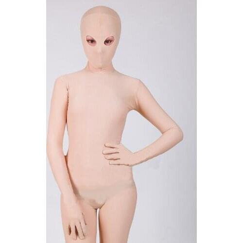 Long Sleeve Sexy Flesh Color Lycra Second Skin Tight Zentai Suit Halloween Party Open Eyes Bodysuit Custom Made Available