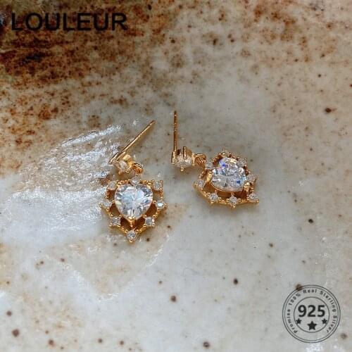 LouLeur Fashion 925 Sterling Silver Earrings Heart Zircon Stud Earrings For Women Jewelry Silver 925 Fashion Jewelry Wedding