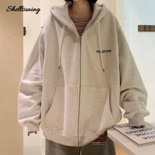 Shellsuning New Embroidery Cardigan Long Sleeves Hoodies Women Sportswear Tops Casual Simplicity Japan Fashion Sweatshirts