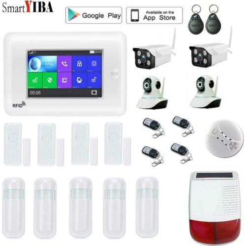 SmartYIBA Wifi GSM APP RFID Wirelesss home security gsm alarm system touch keyboard 433MHz door detector infrared sensor alarm