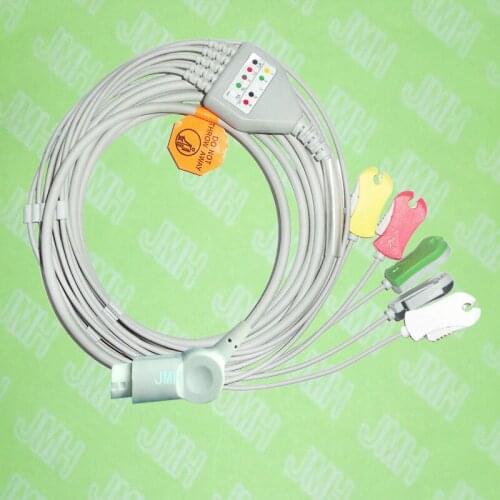 Compatible with PHILIPS(HP) ECG Machine, One-piece ECG cable and leadwires,5 Lead,Clip,AHA or IEC,HP 12PIN