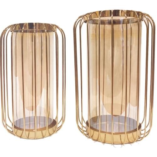 European Style Glass Vase Gold Candle Holders Metal Geometric Candlestick Windproof Living Room Home Decoration Gift Ideas