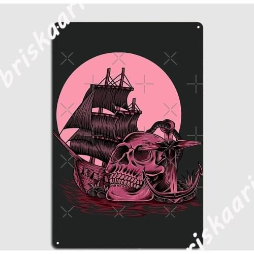 Scary Pink Pirate Skull Metal Sign Customize Club Home Wall Plaque Garage Club Tin sign Poster