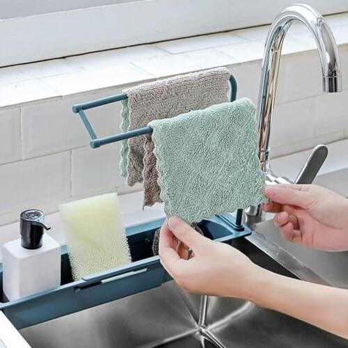 Telescopic Sink Shelf Kitchen Sinks Organizer Sink Drain Rack Storage Basket Soap Sponge Holder Kitchen Gadgets Accessories