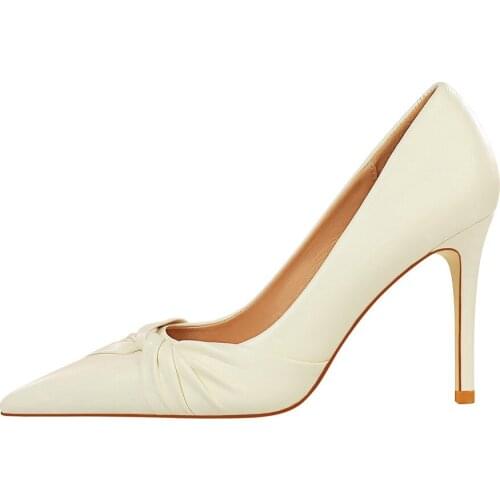Korean spring fashion elegant sweet large size thin heel high heel shallow mouth pointed bow single shoes