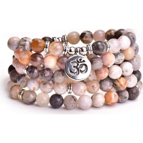 High Quality 108 Natural Stone Yoga Bracelet & Necklace Handmade with OM Lotus Buddha Life Tree Bracelet Charm Dropshipping