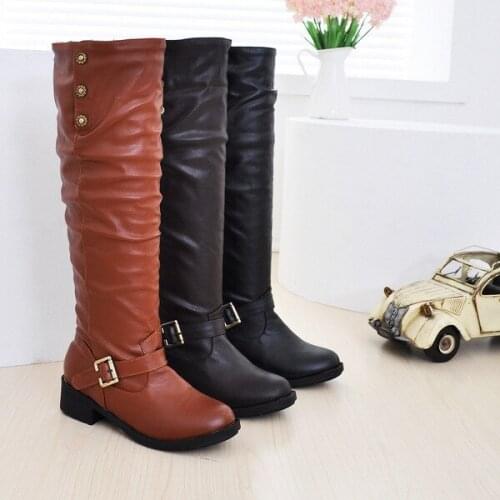 2019 New Women Boots Female Winter Shoes Woman Fur Warm Snow Boots Fashion Square High Heels Knee High Boots Women Snow Boots