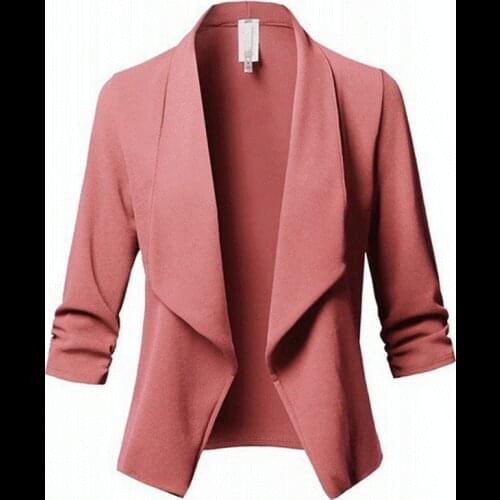 Blazer Feminino Autumn Blazer Jacket Fashion Pleated Lapel Work Office Lady Suit Long Sleeve Casual Cardigan Tops Women