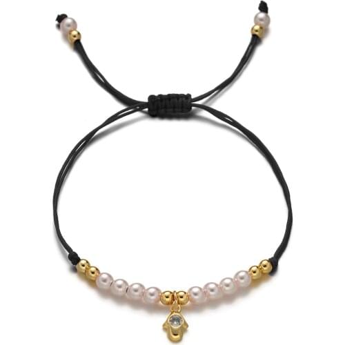 Hand Shape Rope Bracelet Women 2021 Fashion Luxury Handmade Weave Imitation Pearl Beads Bracelet For Women Jewelry Gift