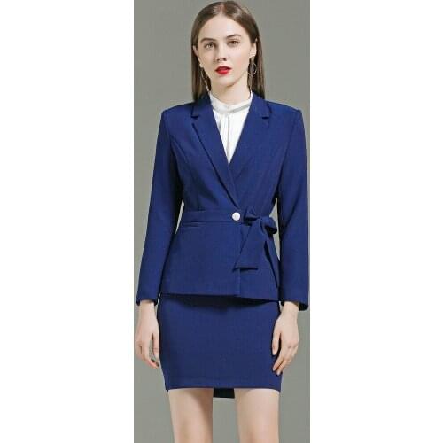 Womens jacket and skirt set in blue office 2 sets of professional womens autumn skirt and Jacket Set piece long sleeve suits