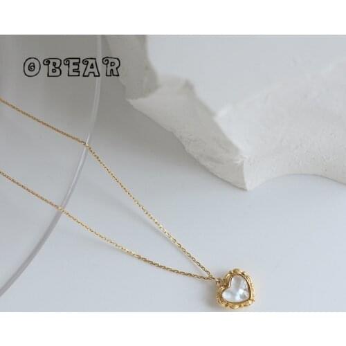 OBEAR Titanium Plating 18k Gold Natural Shell Heart Epoxy Retro Pattern Necklace Women Fashion Birthday Titanium Steel Jewelry