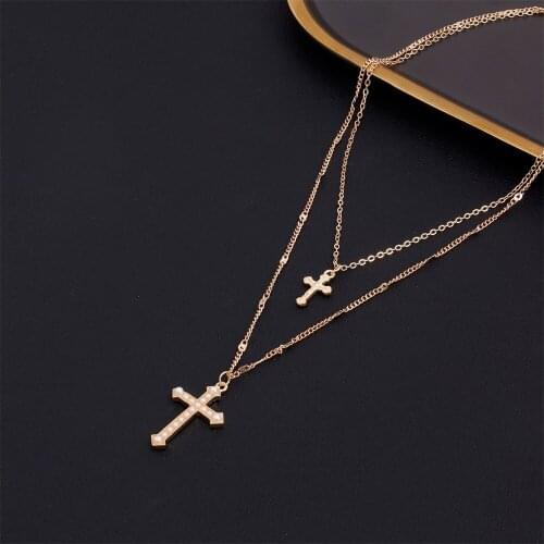 Classic Cross Pendant Choker Necklace For Women Gold Silver Color Double Layer Chain Charm Jewelry Gifts Female Necklaces Collar