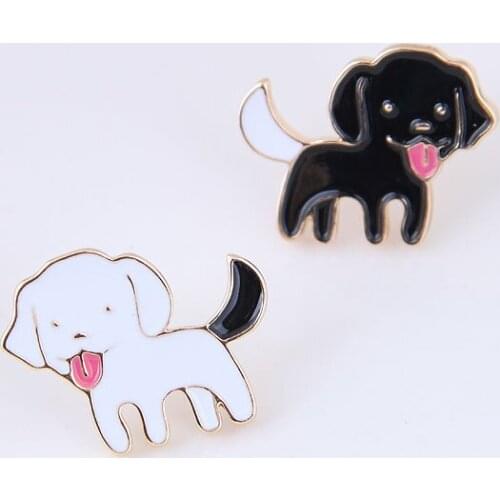 Gold Jewelry black and white enamel Dog Stud Earrings cute Animal earrings For Women wholesale