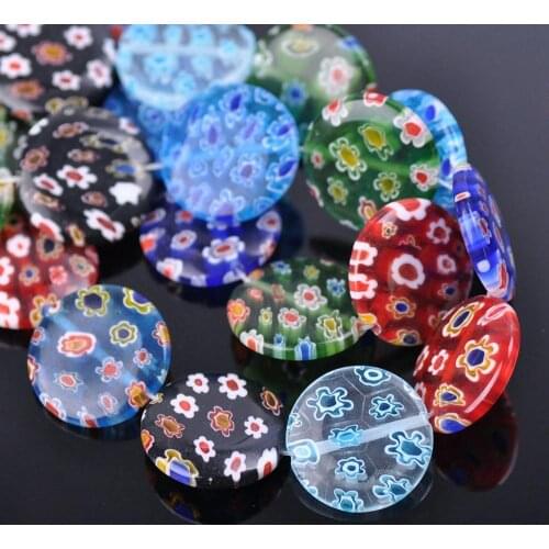 10pcs 20mm Flat Round Coin Shape Mixed Flower Patterns Millefiori Glass Loose Crafts Beads lot for DIY Jewelry Making Findings