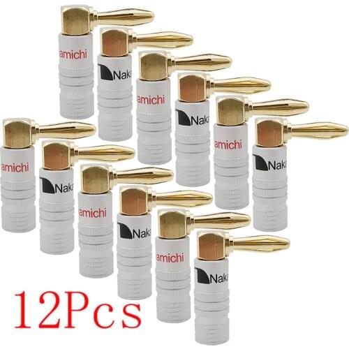 12Pcs Banana Connector Right Angle Gold-Plated 4mm Banana Plug Adapter with Screw Lock for Audio Jack Speaker Cable Black Red