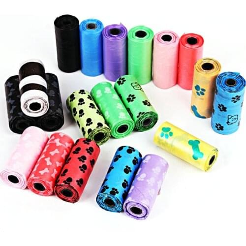 15 Pieces / Roll Pet Trash Bag Scented Dog Pickup Easy Tear-off Funny Pattern Printing Replacement Plastic Trash Bag