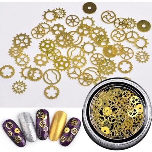 2 Boxes Hot Nail Slices Metal Hollow Out Christmas Leaf Gear Slices Nail Art Sequins Decals Sets декор для ногтей