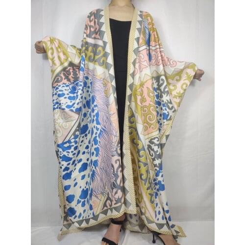 Discount African Fashion Casual Bohemian Silk Duster Coat For Women Thailand Summer Swimwear Long Cardigan For Lady